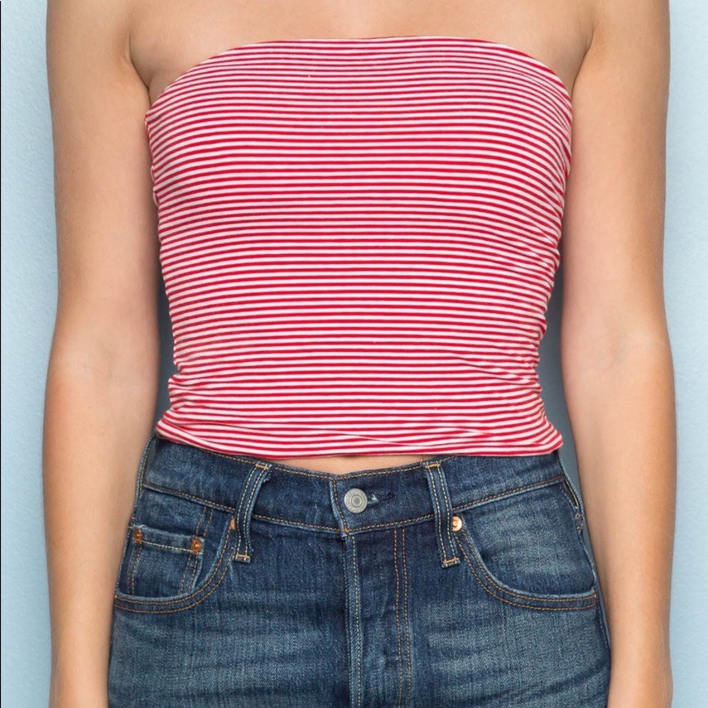 Brandy Melville red and white striped tube top.